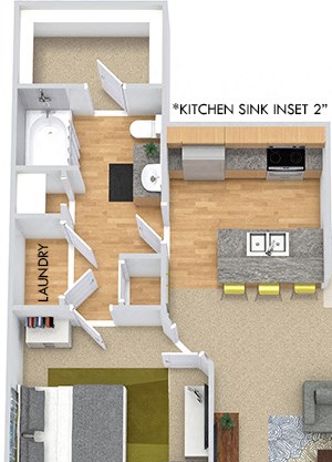 Barclay 3D Barclay 3D. 1 bedroom apartment. Kitchen with bartop open to living/dinning rooms. 1 full bathroom. Walk-in closet. Patio/balcony.